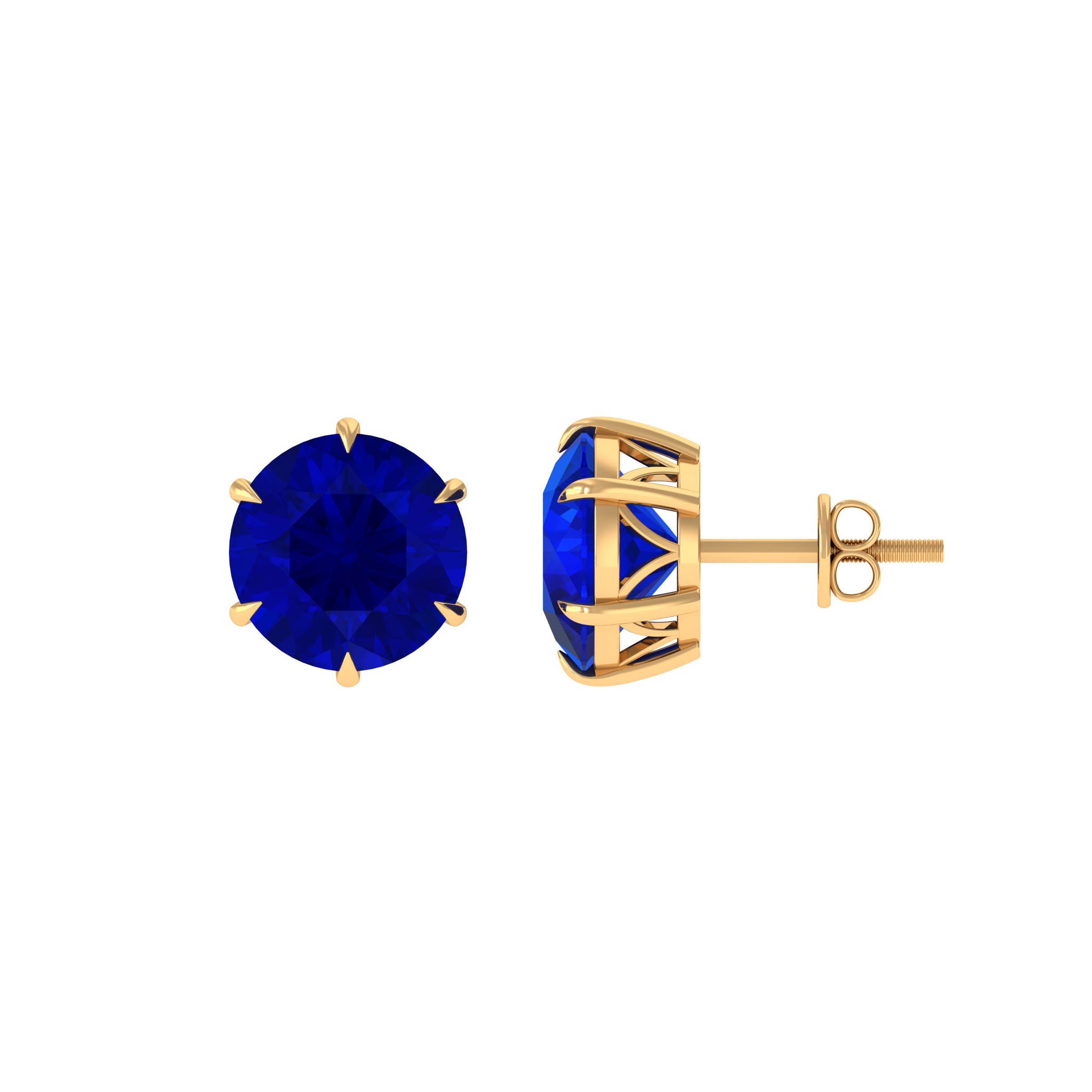 Claw Set Created Blue Sapphire Solitaire Stud Earrings Lab Created Blue Sapphire - ( AAAA ) - Quality - Rosec Jewels