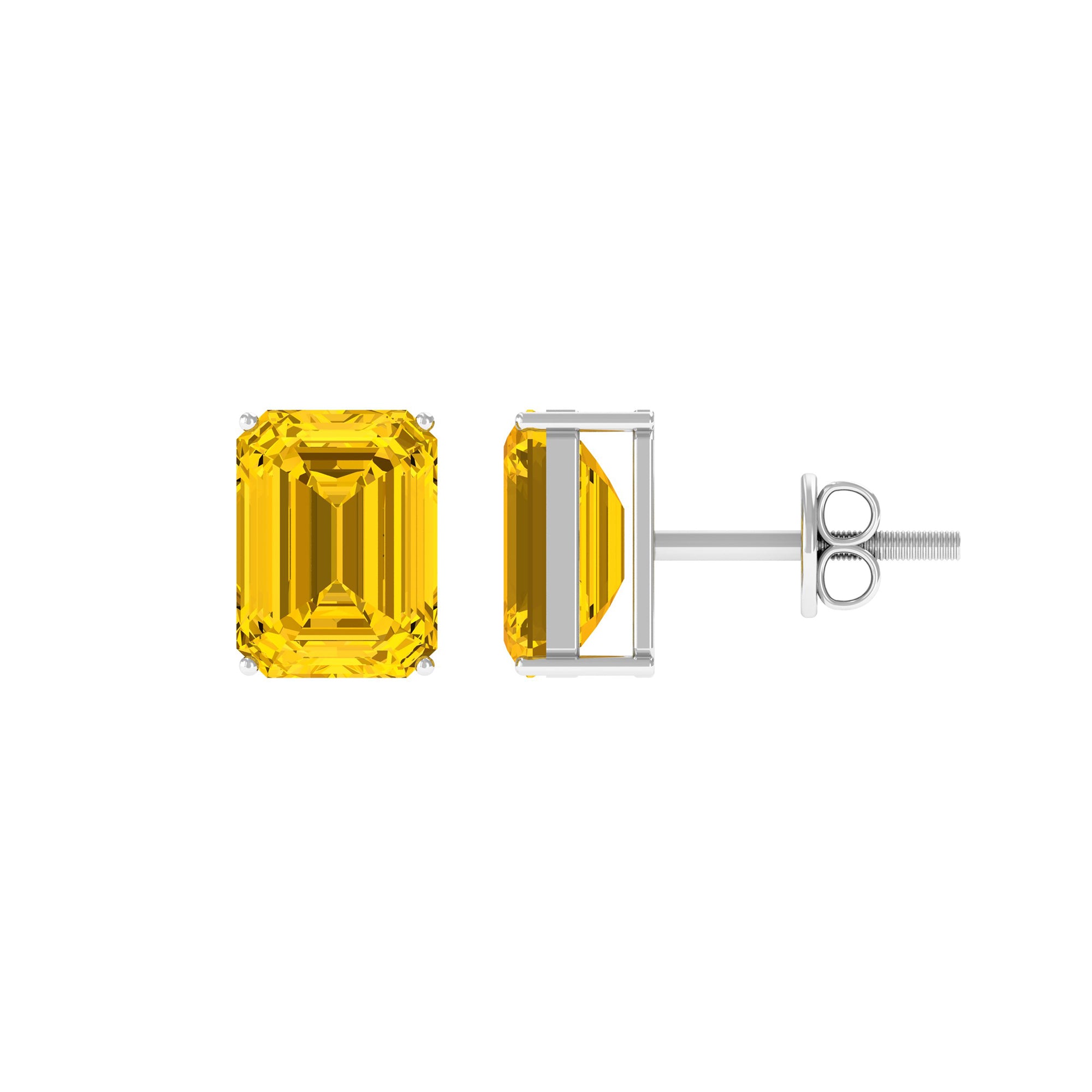 Emerald Cut Created Yellow Sapphire Solitaire Stud Earrings Lab Created Yellow Sapphire - ( AAAA ) - Quality - Rosec Jewels