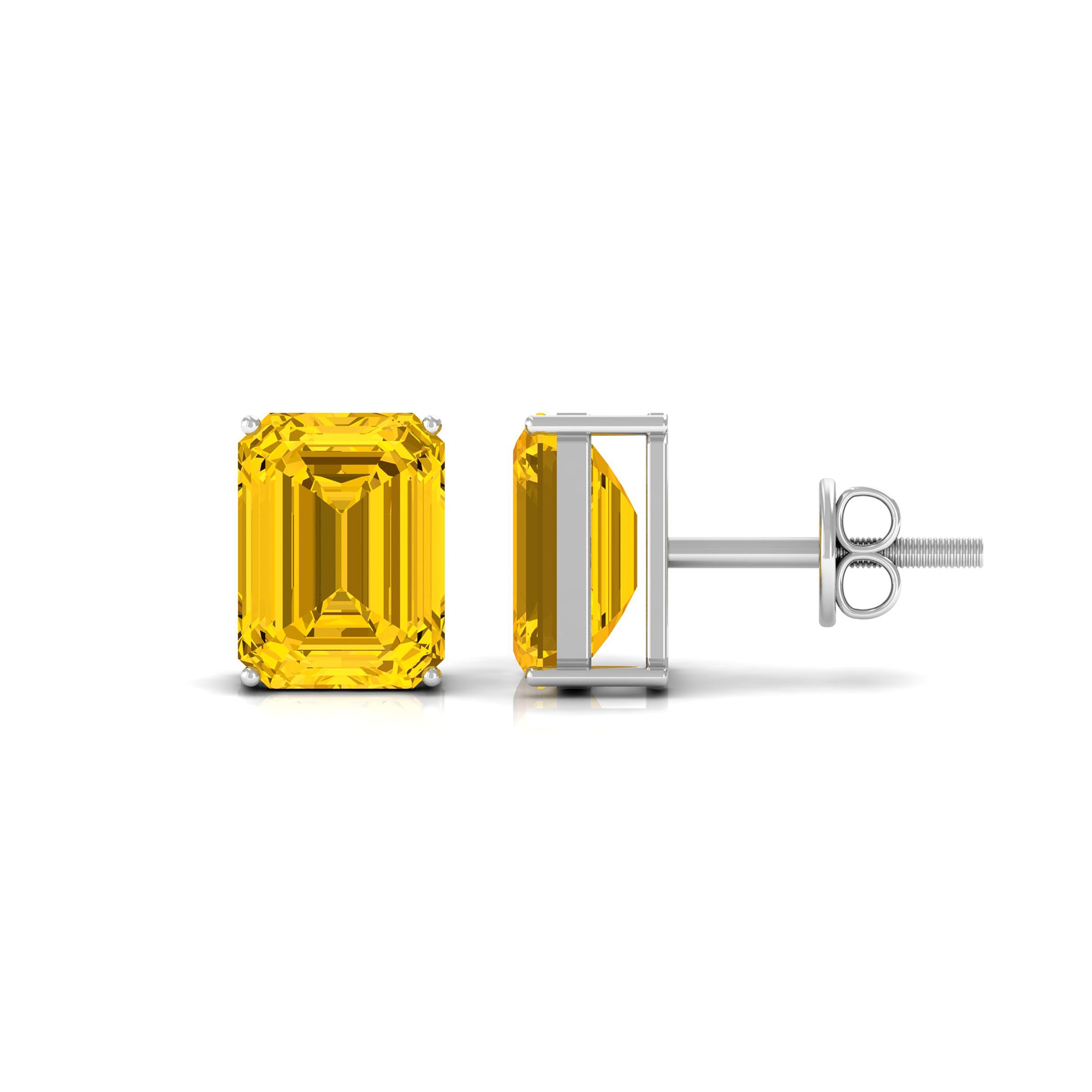 Emerald Cut Created Yellow Sapphire Solitaire Stud Earrings Lab Created Yellow Sapphire - ( AAAA ) - Quality - Rosec Jewels