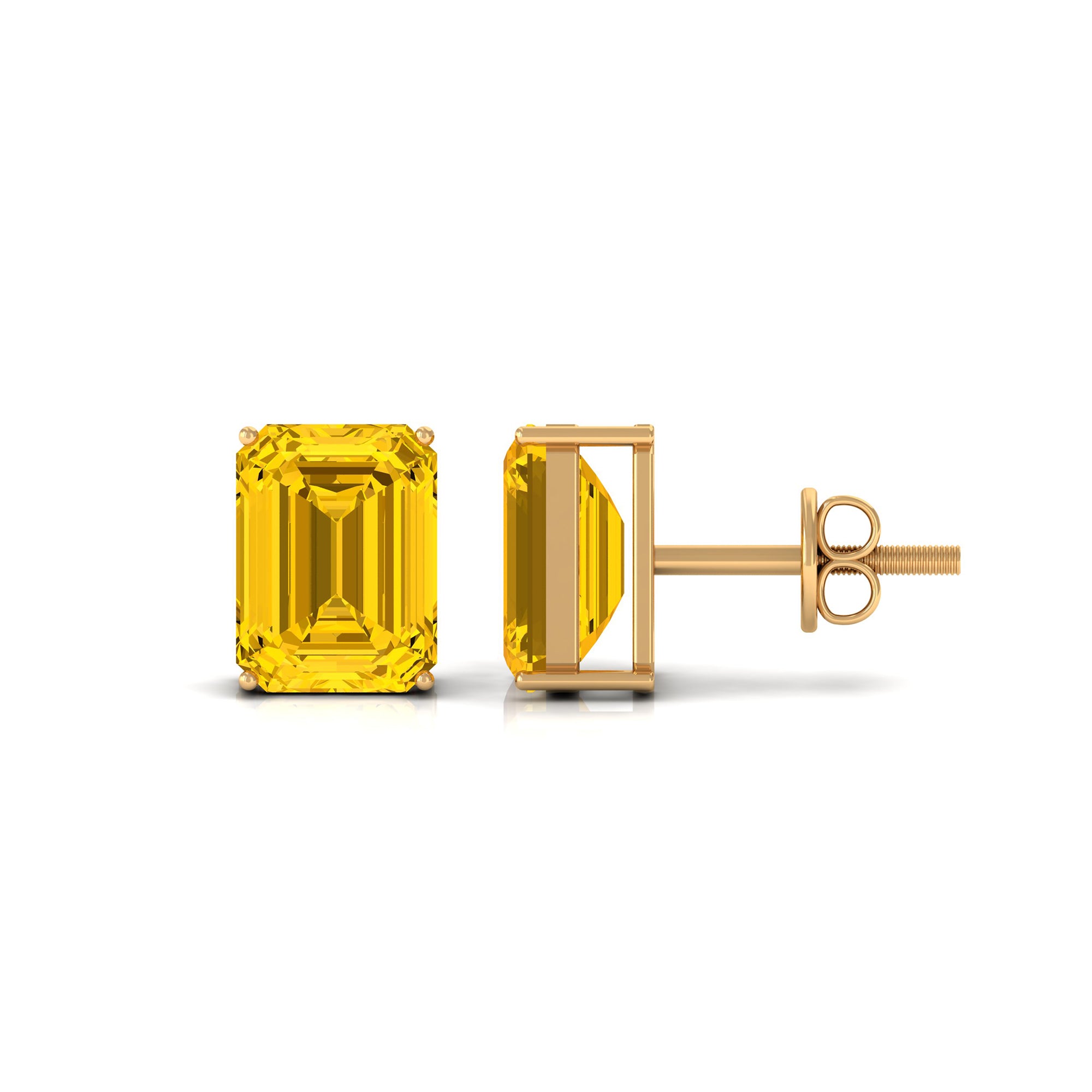 Emerald Cut Created Yellow Sapphire Solitaire Stud Earrings Lab Created Yellow Sapphire - ( AAAA ) - Quality - Rosec Jewels