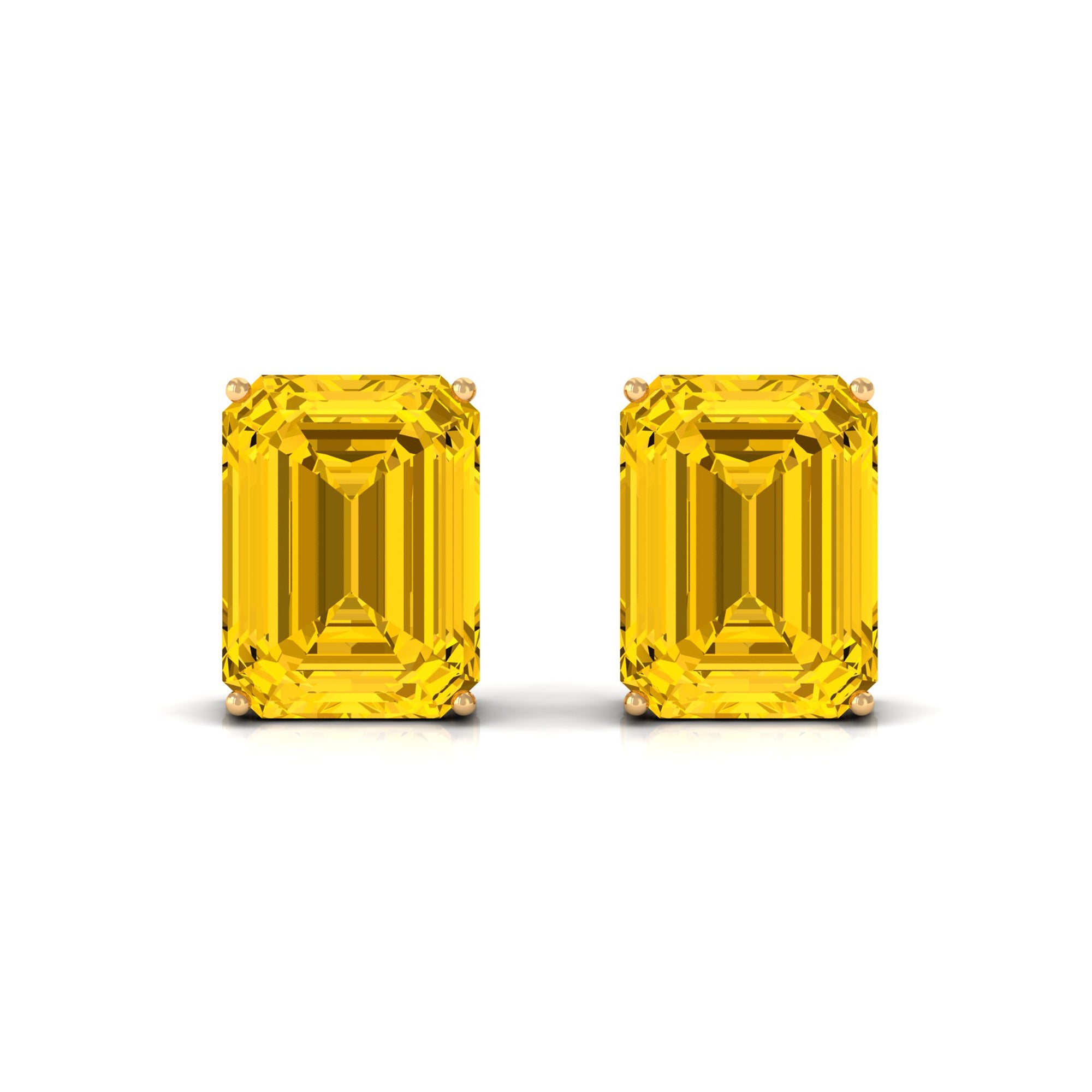 Emerald Cut Created Yellow Sapphire Solitaire Stud Earrings Lab Created Yellow Sapphire - ( AAAA ) - Quality - Rosec Jewels