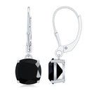 Cushion Cut Created Black Diamond Solitaire Drop Earrings with Lever Back Lab Created Black Diamond - ( AAAA ) - Quality - Rosec Jewels