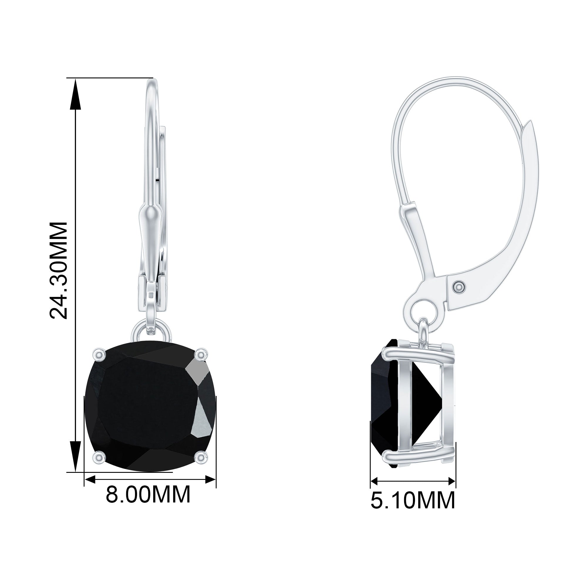 Cushion Cut Created Black Diamond Solitaire Drop Earrings with Lever Back Lab Created Black Diamond - ( AAAA ) - Quality - Rosec Jewels