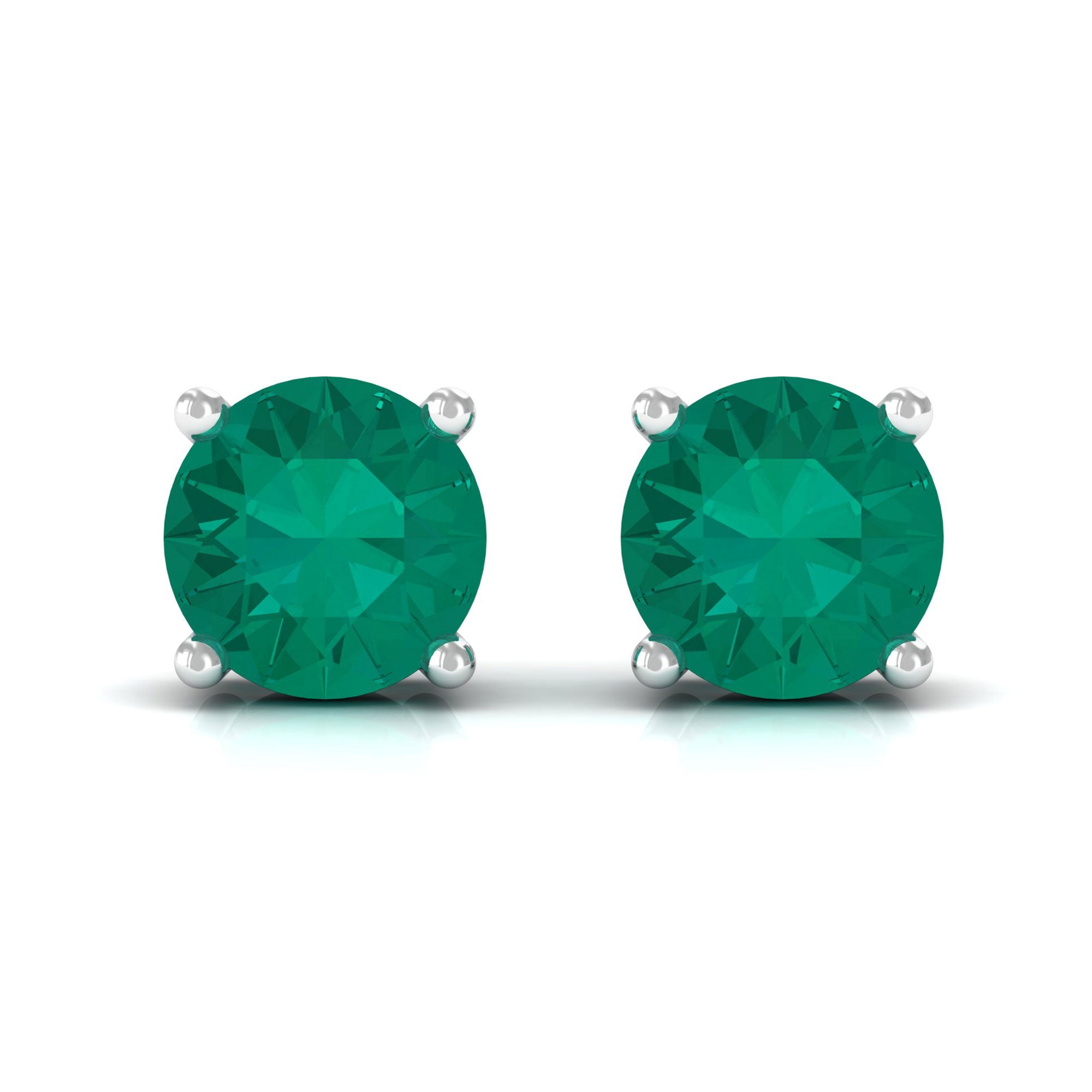 Round Shape Lab Grown Emerald Solitaire Stud Earrings Lab Created Emerald - ( AAAA ) - Quality - Rosec Jewels