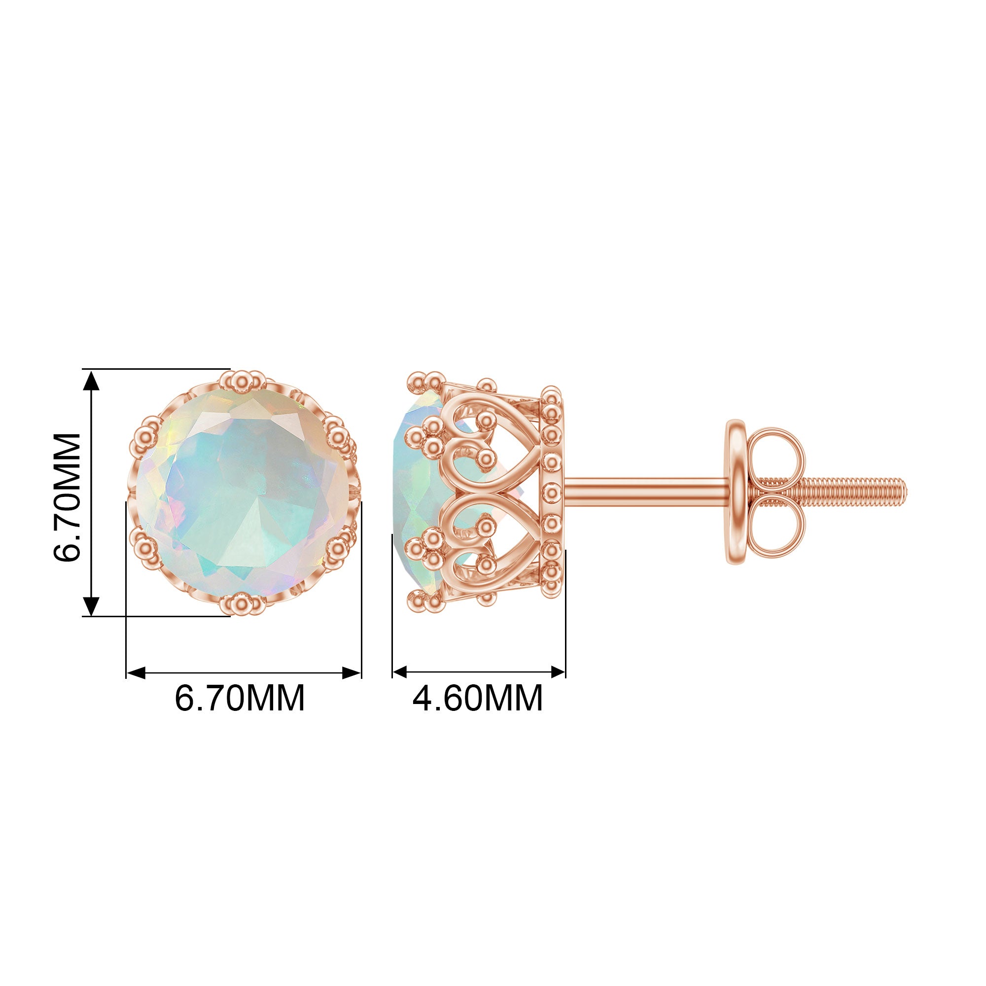 6 MM Ethiopian Opal Solitaire Crown Stud Earrings Ethiopian Opal - ( AAA ) - Quality - Rosec Jewels