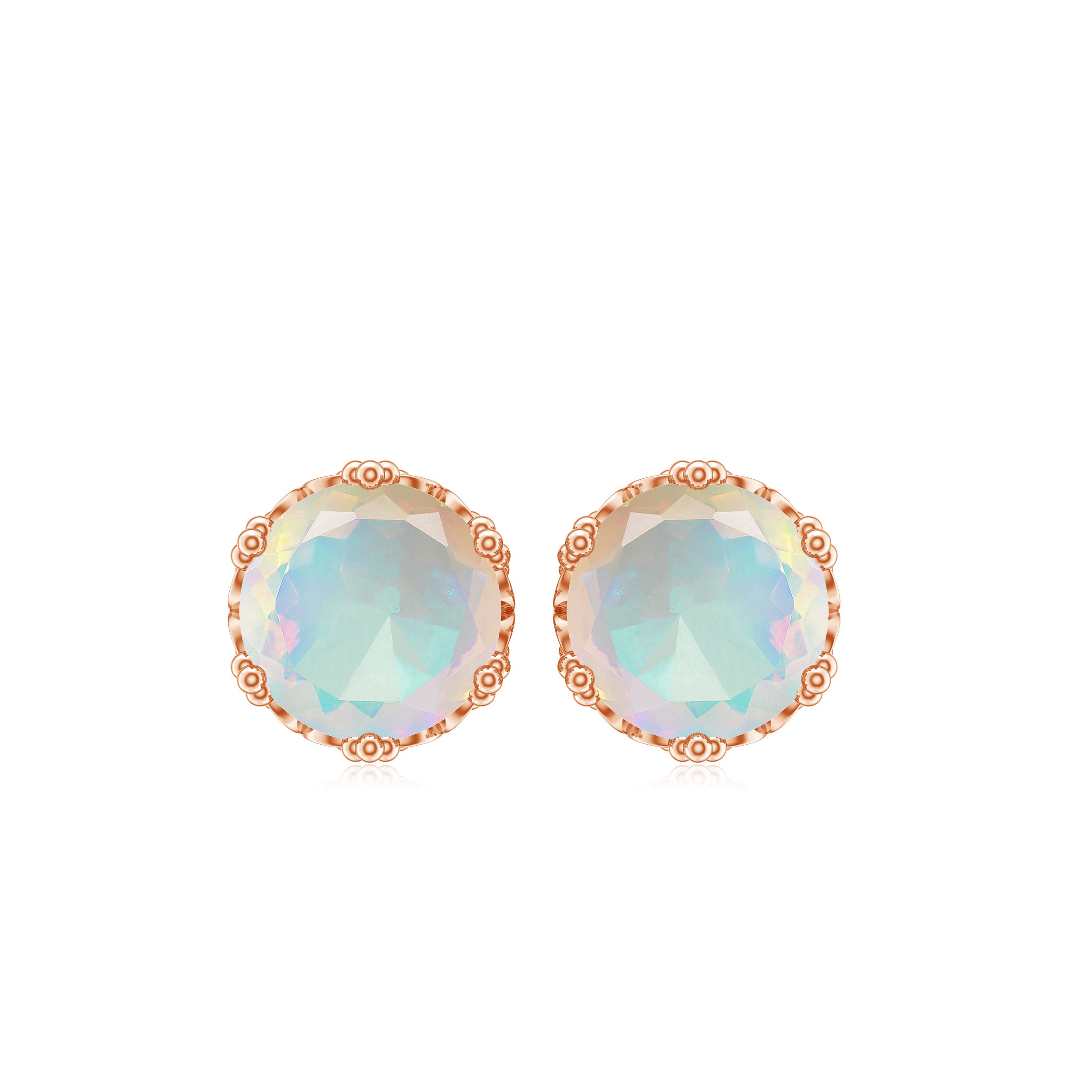 6 MM Ethiopian Opal Solitaire Crown Stud Earrings Ethiopian Opal - ( AAA ) - Quality - Rosec Jewels