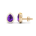 Classic Pear Cut Amethyst and Diamond Halo Stud Earrings Amethyst - ( AAA ) - Quality - Rosec Jewels