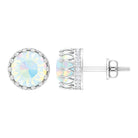 Solitaire Ethiopian Opal and Moissanite Silver Crown Stud Earrings Ethiopian Opal - ( AAA ) - Quality 92.5 Sterling Silver - Rosec Jewels