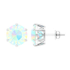 8 MM Genuine Round Ethiopian Opal Solitaire Silver Stud Earrings in 6 Claw Setting Ethiopian Opal - ( AAA ) - Quality 92.5 Sterling Silver - Rosec Jewels