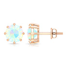 Round Shape Ethiopian Opal Solitaire Stud Earrings in 8 Claw Prong Setting Ethiopian Opal - ( AAA ) - Quality - Rosec Jewels