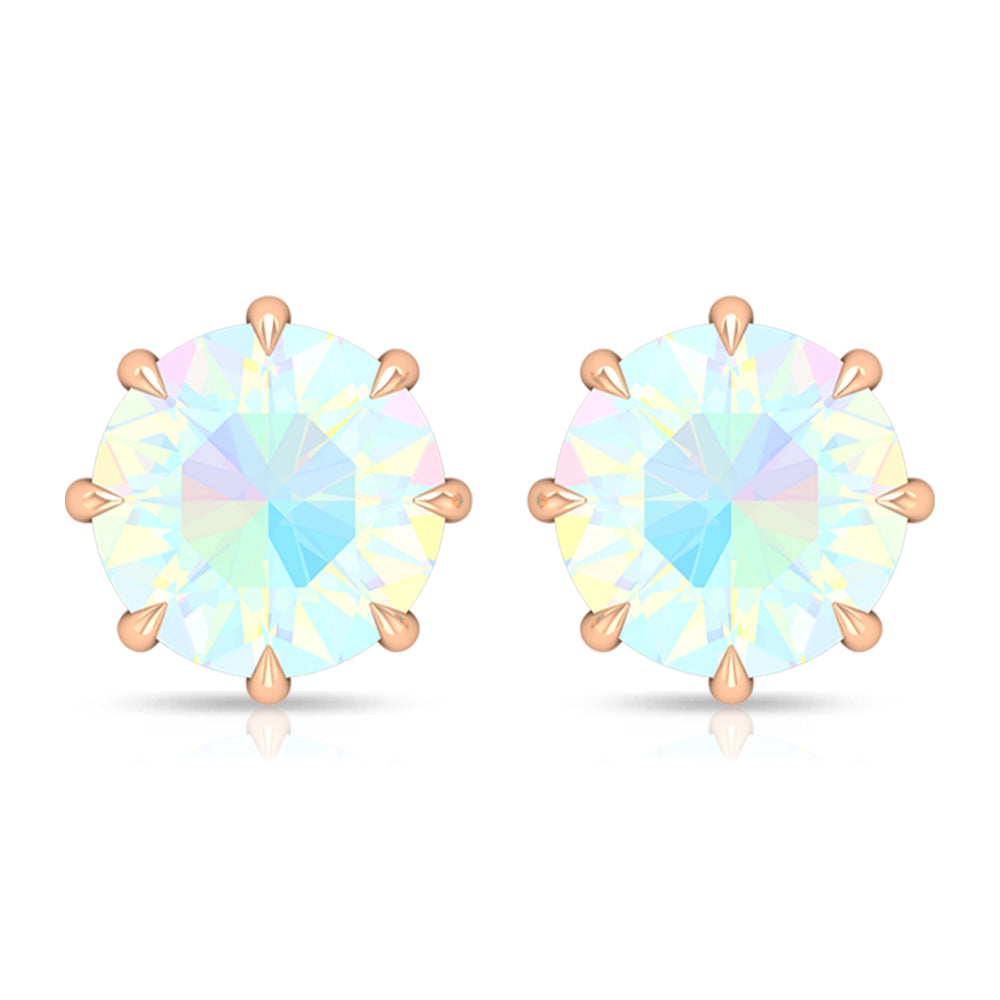 Round Shape Ethiopian Opal Solitaire Stud Earrings in 8 Claw Prong Setting Ethiopian Opal - ( AAA ) - Quality - Rosec Jewels