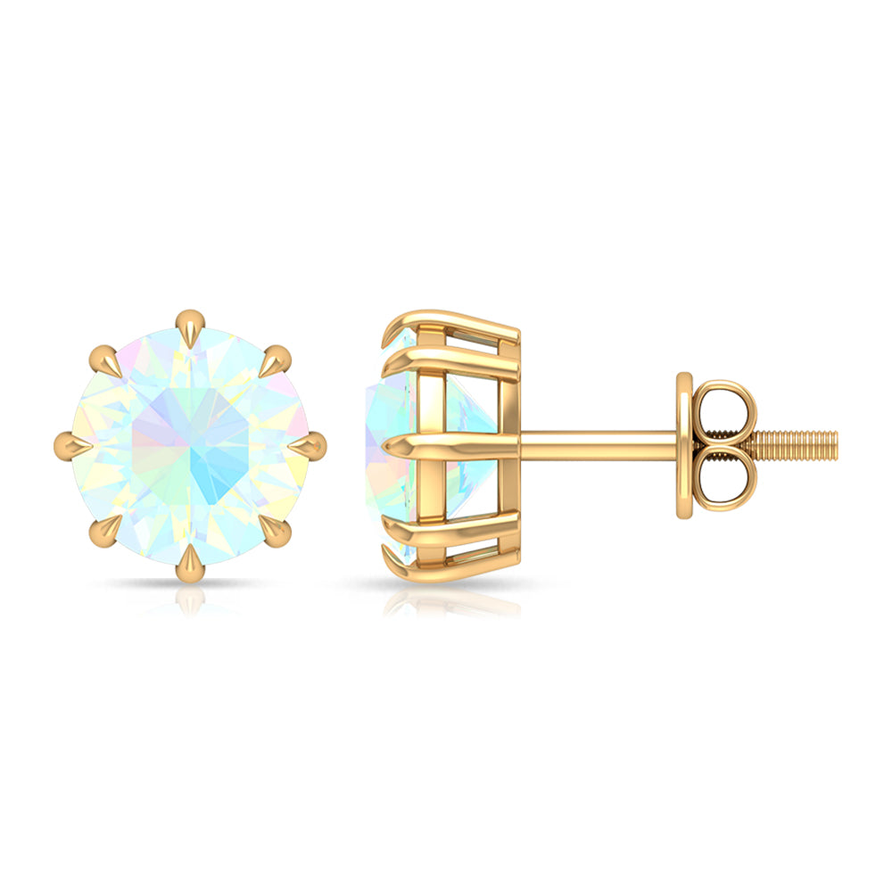 Round Shape Ethiopian Opal Solitaire Stud Earrings in 8 Claw Prong Setting Ethiopian Opal - ( AAA ) - Quality - Rosec Jewels