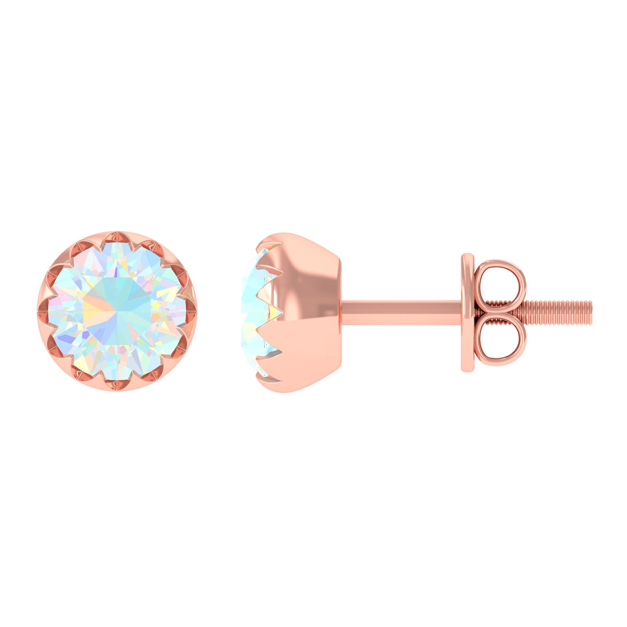 5 MM Ethiopian Opal Solitaire Stud Earring in Scalloped Bezel Setting Ethiopian Opal - ( AAA ) - Quality - Rosec Jewels