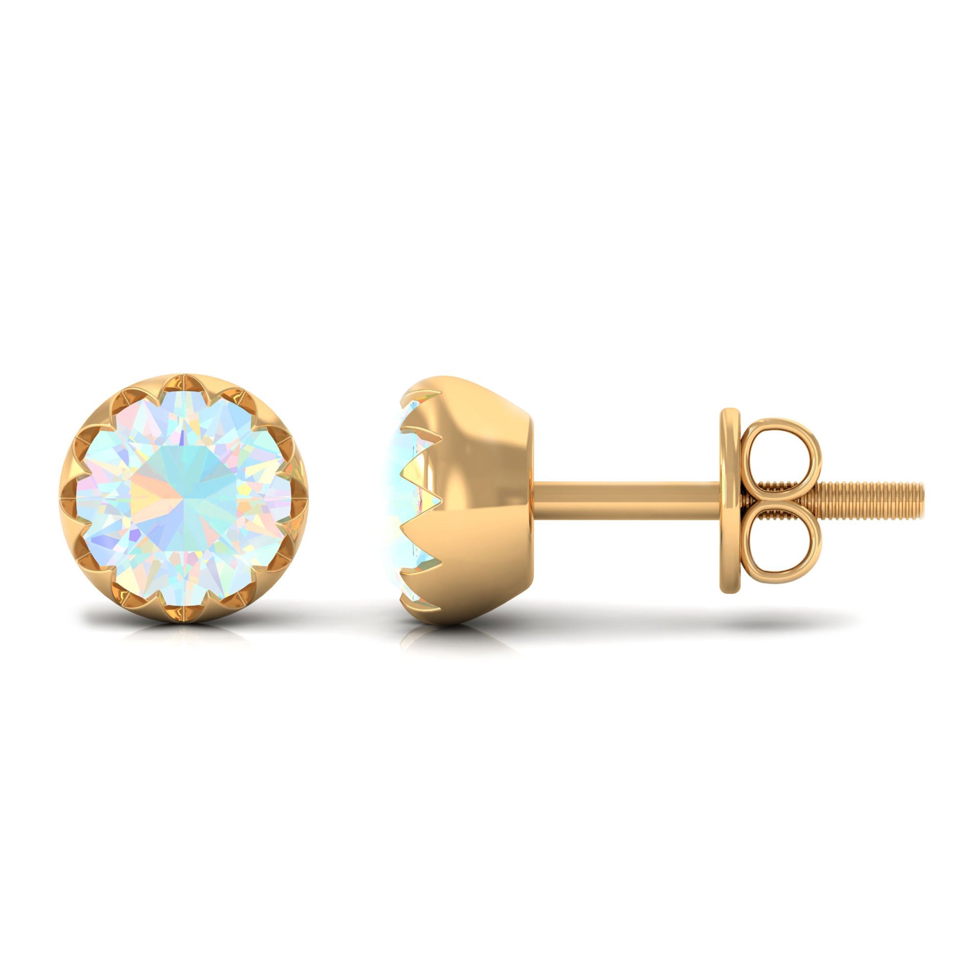 5 MM Ethiopian Opal Solitaire Stud Earring in Scalloped Bezel Setting Ethiopian Opal - ( AAA ) - Quality - Rosec Jewels