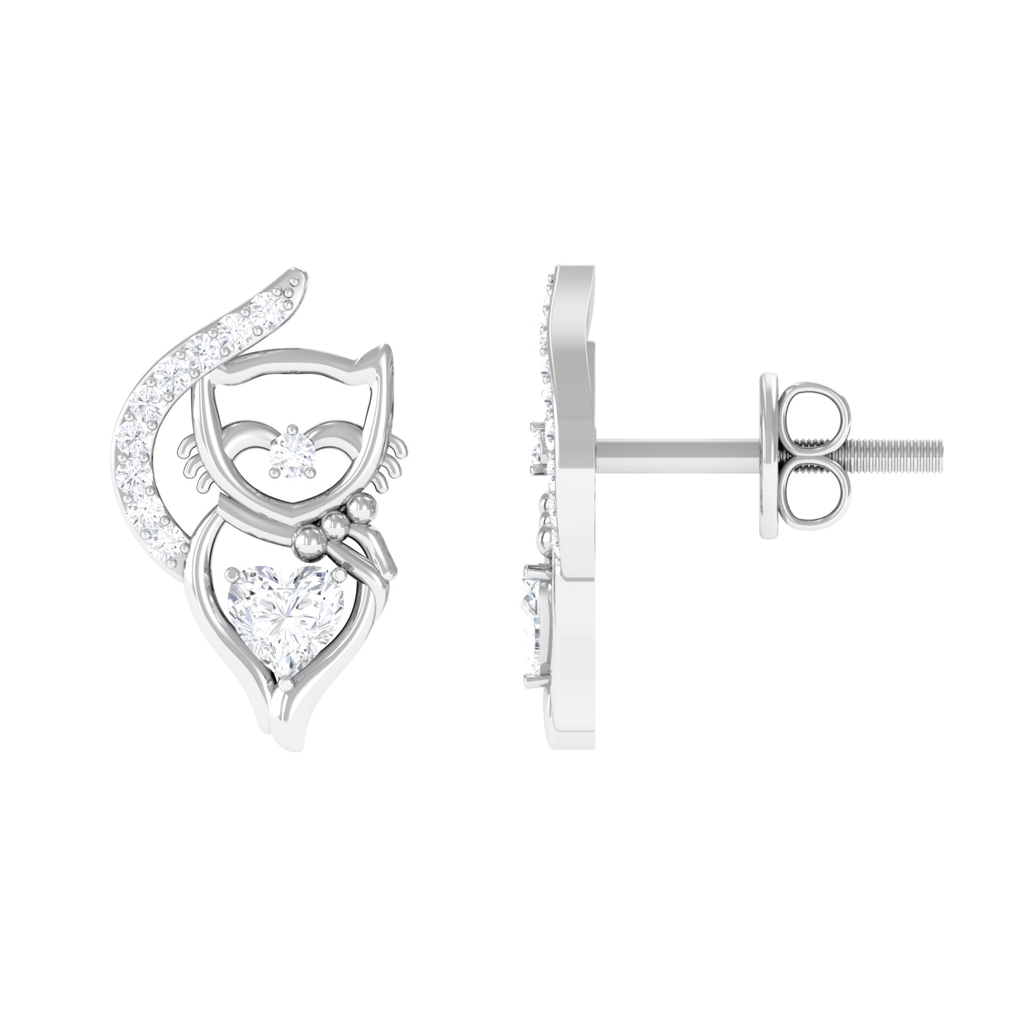 Heart and Round Diamond Animal Stud Earrings Diamond - ( HI-SI ) - Color and Clarity - Rosec Jewels