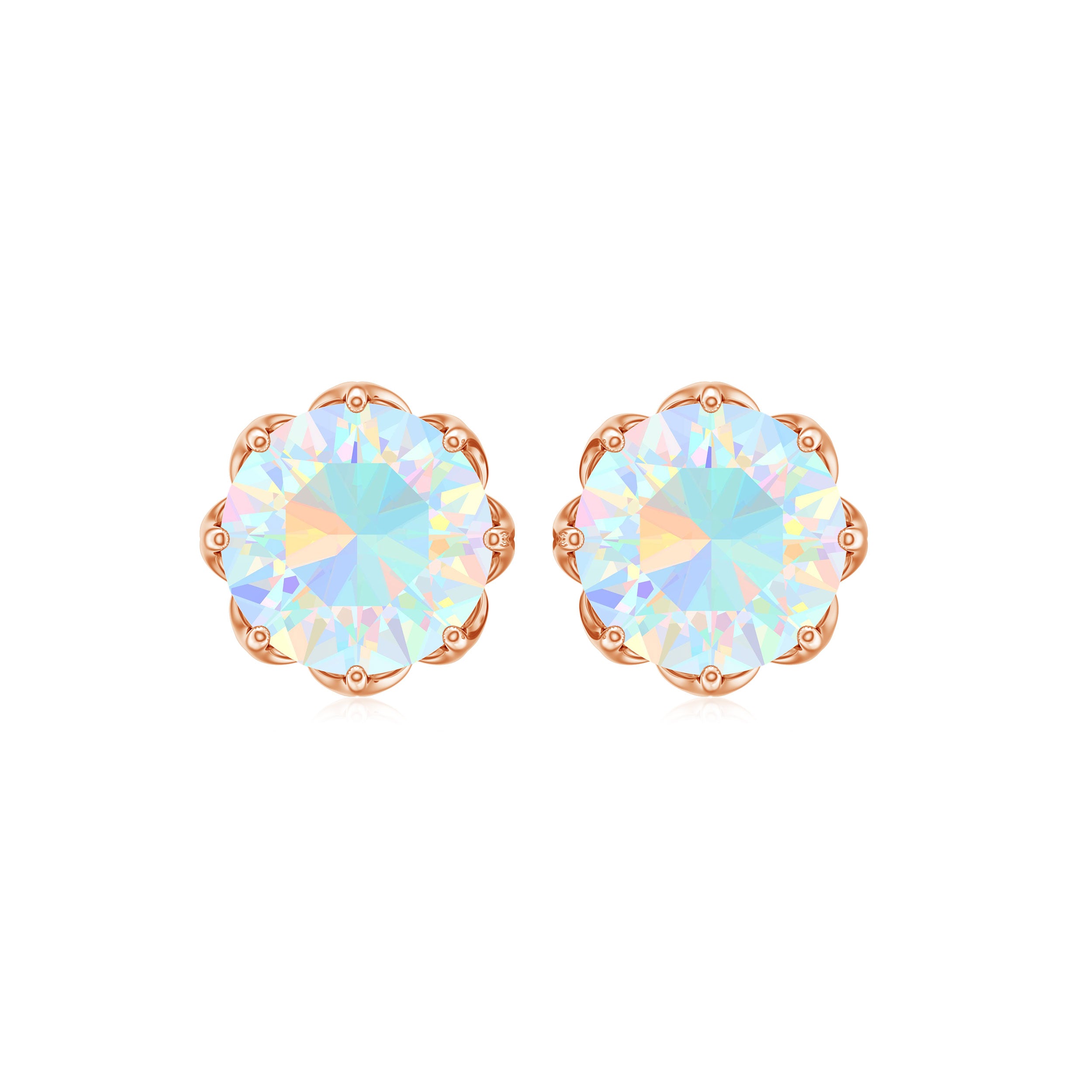 6 MM Decorative Ethiopian Opal Solitaire Stud Earrings Ethiopian Opal - ( AAA ) - Quality - Rosec Jewels