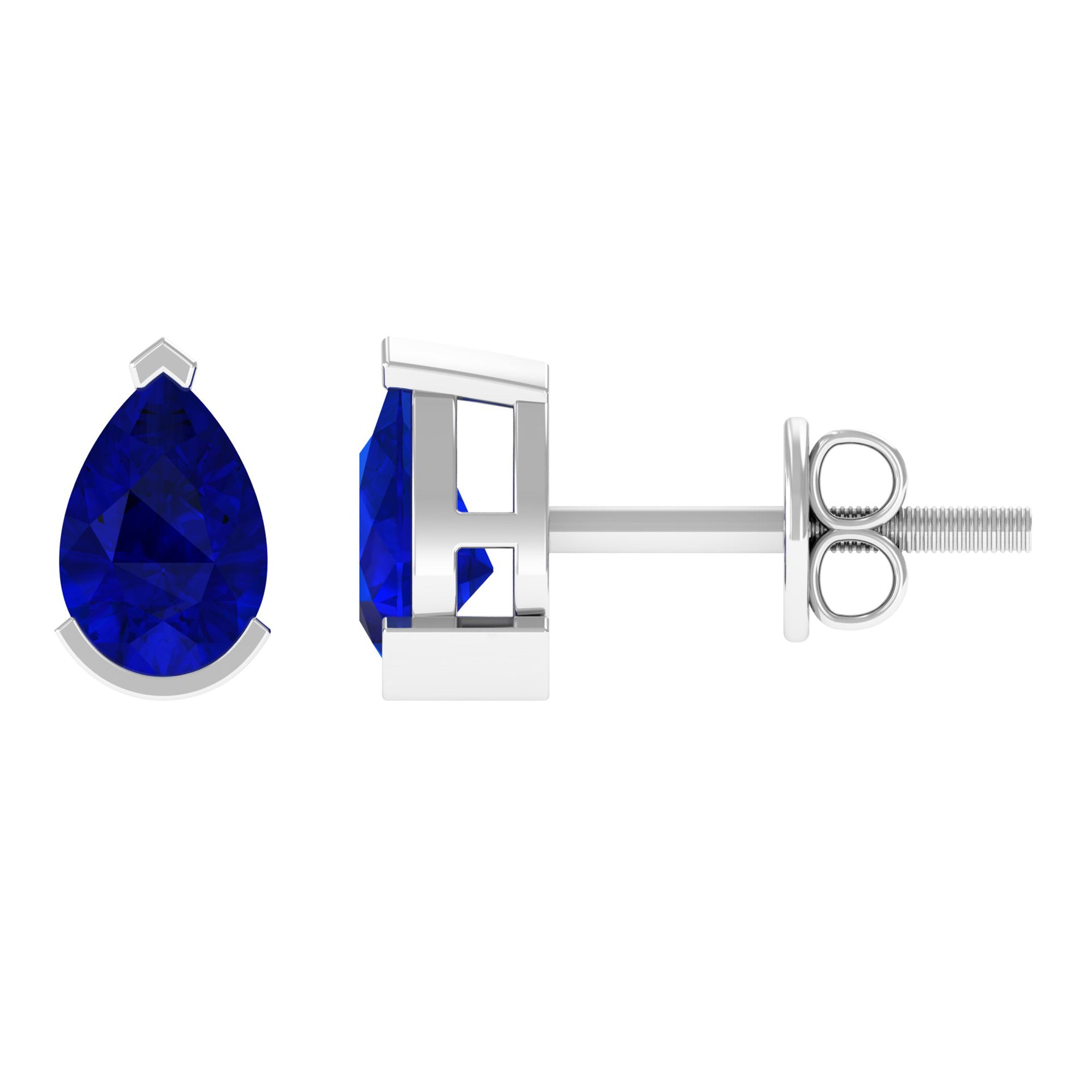 Pear Cut Lab Grown Blue Sapphire Solitaire Stud Earrings Lab Created Blue Sapphire - ( AAAA ) - Quality - Rosec Jewels