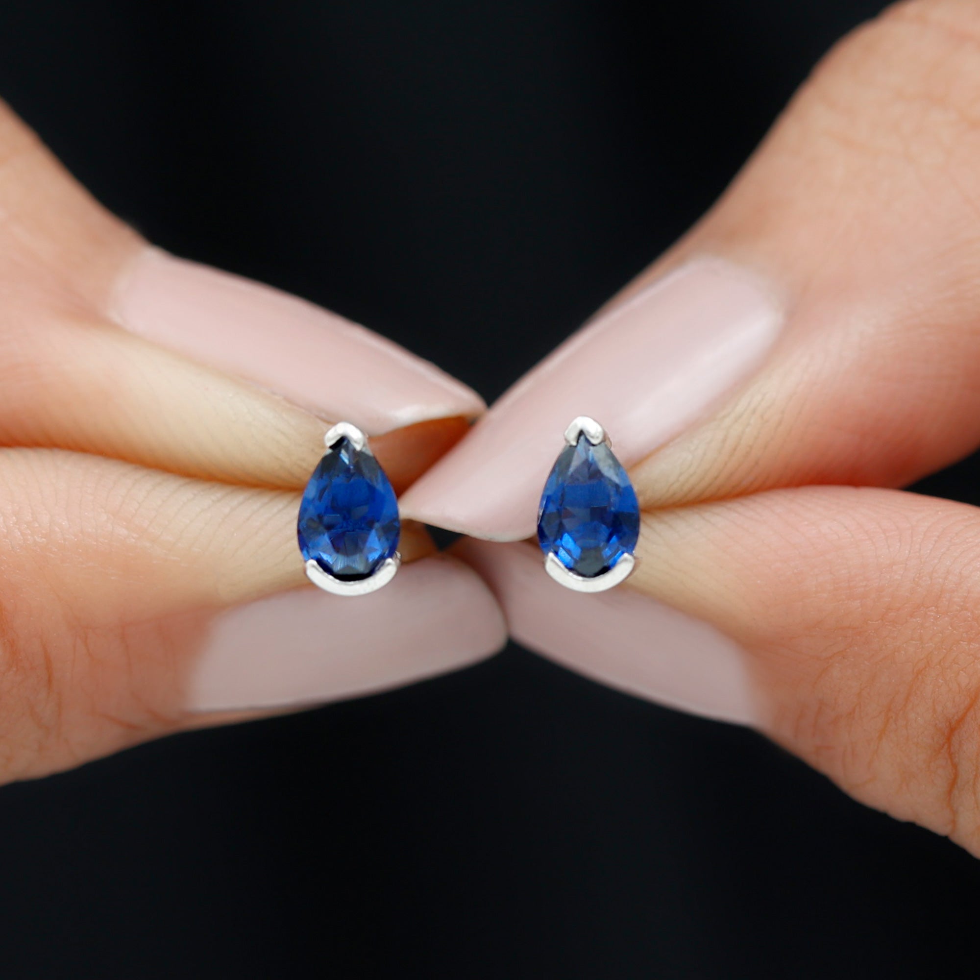 Pear Cut Lab Grown Blue Sapphire Solitaire Stud Earrings Lab Created Blue Sapphire - ( AAAA ) - Quality - Rosec Jewels