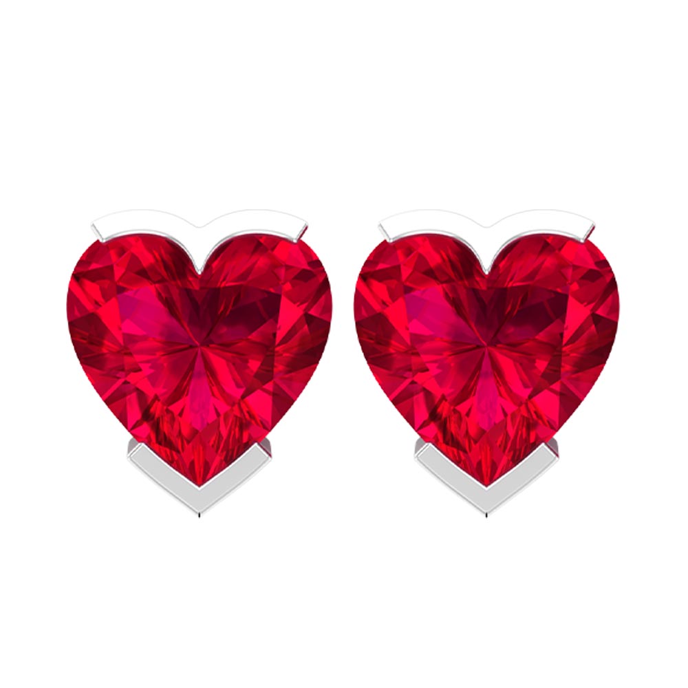 5 MM Heart Shape Ruby Solitaire Stud Earrings Ruby - ( AAA ) - Quality - Rosec Jewels