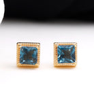 5 MM Princess Cut London Blue Topaz Solitaire Stud Earrings with Rope Frame Details London Blue Topaz - ( AAA ) - Quality - Rosec Jewels