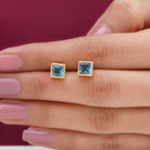 5 MM Princess Cut London Blue Topaz Solitaire Stud Earrings with Rope Frame Details London Blue Topaz - ( AAA ) - Quality - Rosec Jewels