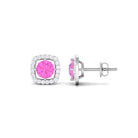 Classic Pink Sapphire and Diamond Halo Stud Earrings Pink Sapphire - ( AAA ) - Quality - Rosec Jewels