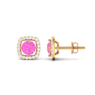 Classic Pink Sapphire and Diamond Halo Stud Earrings Pink Sapphire - ( AAA ) - Quality - Rosec Jewels