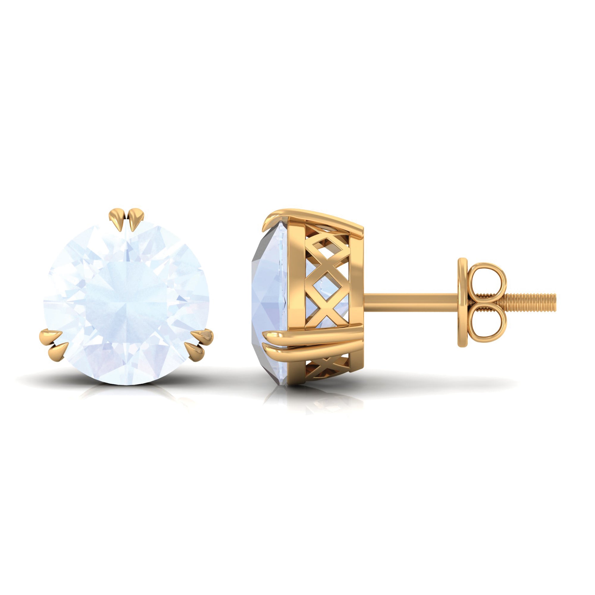 8 MM Moonstone Solitaire Stud Earrings in Double Prong Setting Moonstone - ( AAA ) - Quality - Rosec Jewels