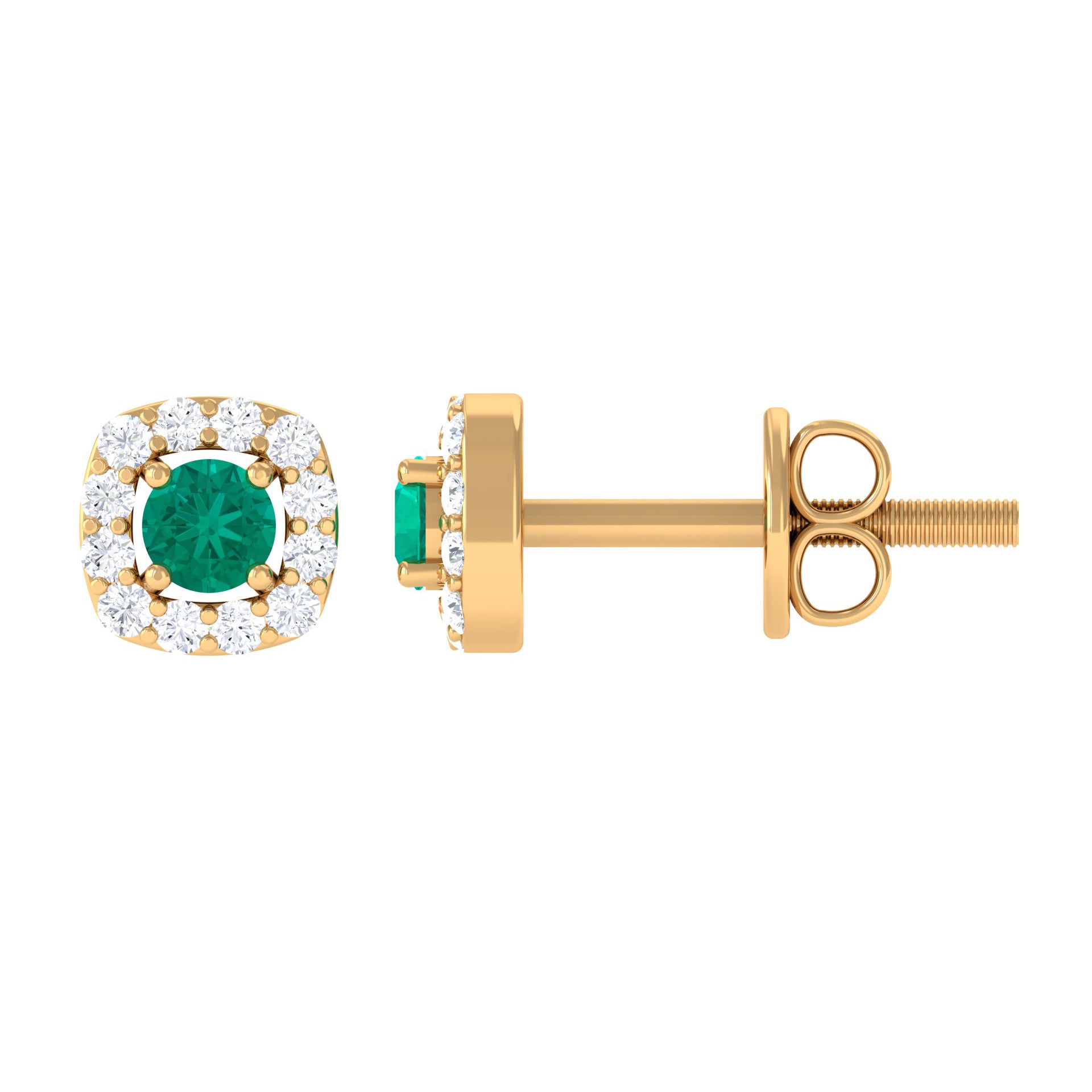 1/4 CT Emerald and Diamond Stud Earrings in Halo Emerald - ( AAA ) - Quality - Rosec Jewels