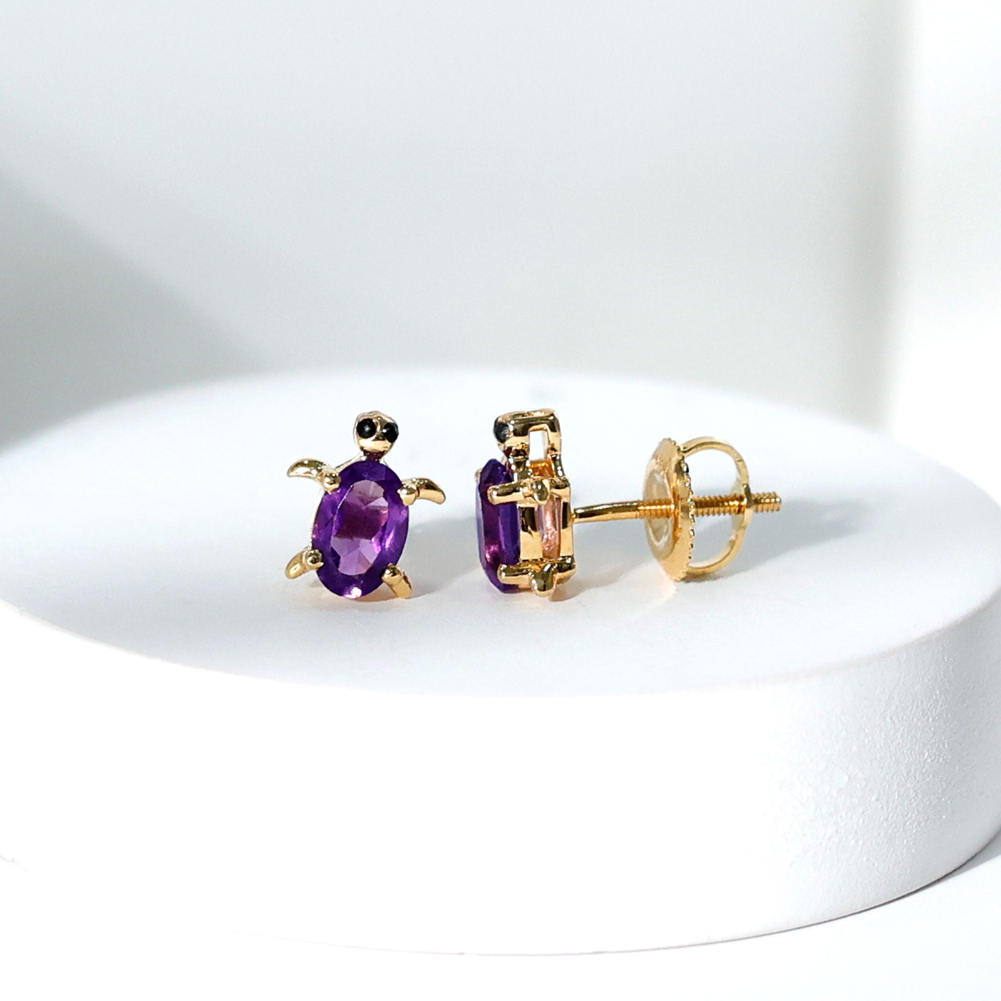 0.50 Oval Cut Amethyst Solitaire Turtle Stud Earrings Amethyst - ( AAA ) - Quality - Rosec Jewels