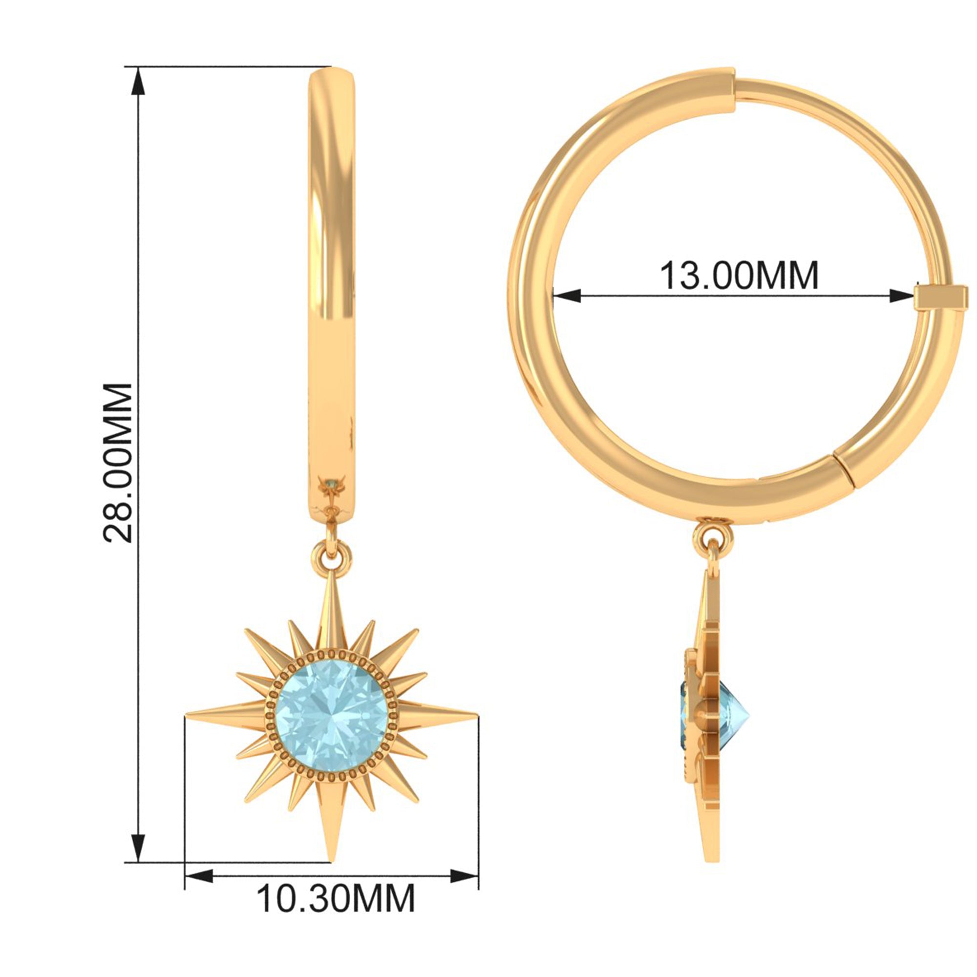 3/4 CT Milgrain Bezel Set Sky Blue Topaz Sunburst Drop Hoop Earrings Sky Blue Topaz - ( AAA ) - Quality - Rosec Jewels