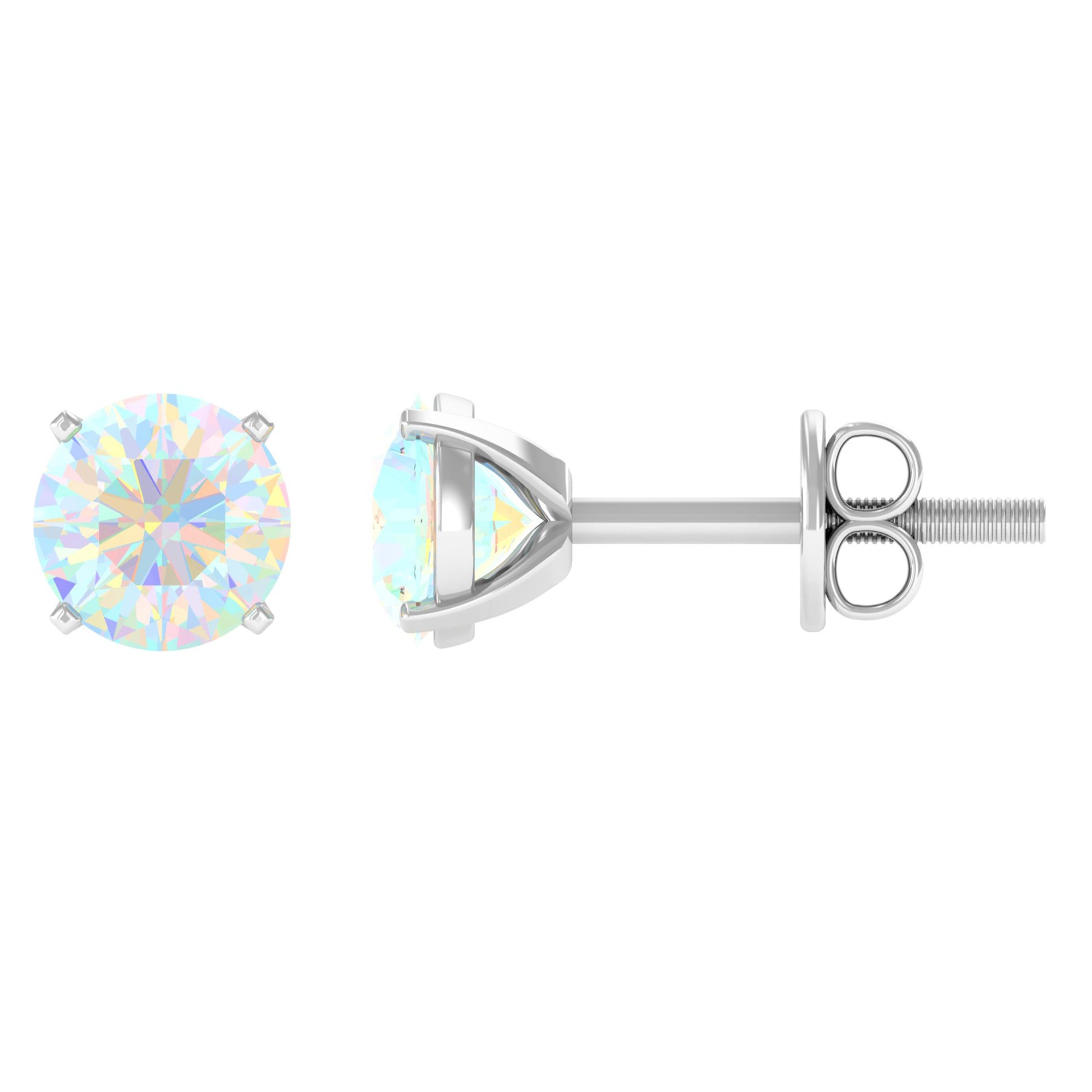 8 MM Simple Round Cut Ethiopian Opal Solitaire Stud Earrings Ethiopian Opal - ( AAA ) - Quality - Rosec Jewels