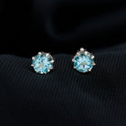 Natural Swiss Blue Topaz Solitaire Stud Earrings in 8 Claw Prong Setting Swiss Blue Topaz - ( AAA ) - Quality - Rosec Jewels