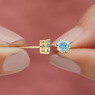 Natural Swiss Blue Topaz Solitaire Stud Earrings in 8 Claw Prong Setting Swiss Blue Topaz - ( AAA ) - Quality - Rosec Jewels