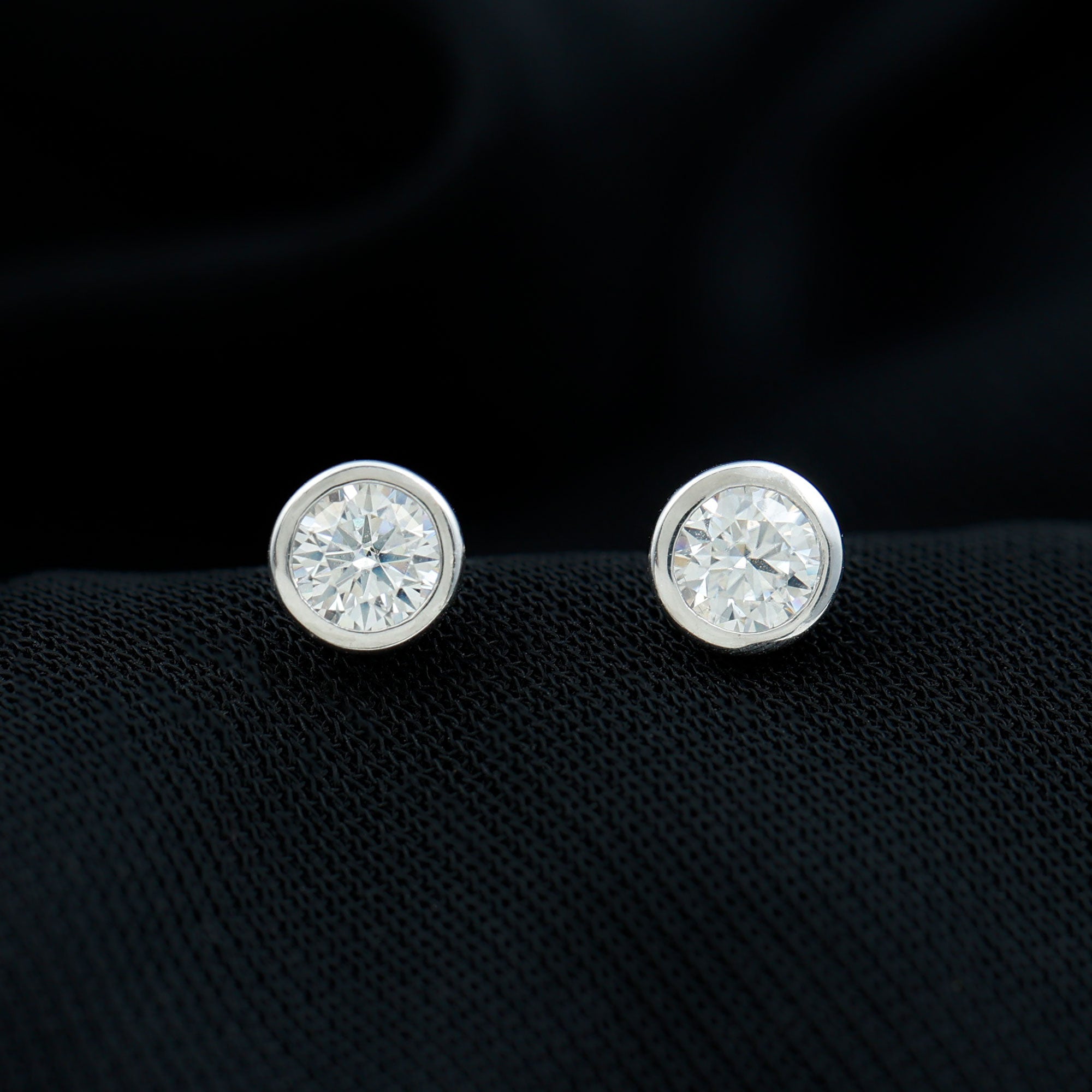 Certified Moissanite Solitaire Silver Stud Earrings in Bezel Setting Moissanite - ( D-VS1 ) - Color and Clarity 92.5 Sterling Silver - Rosec Jewels