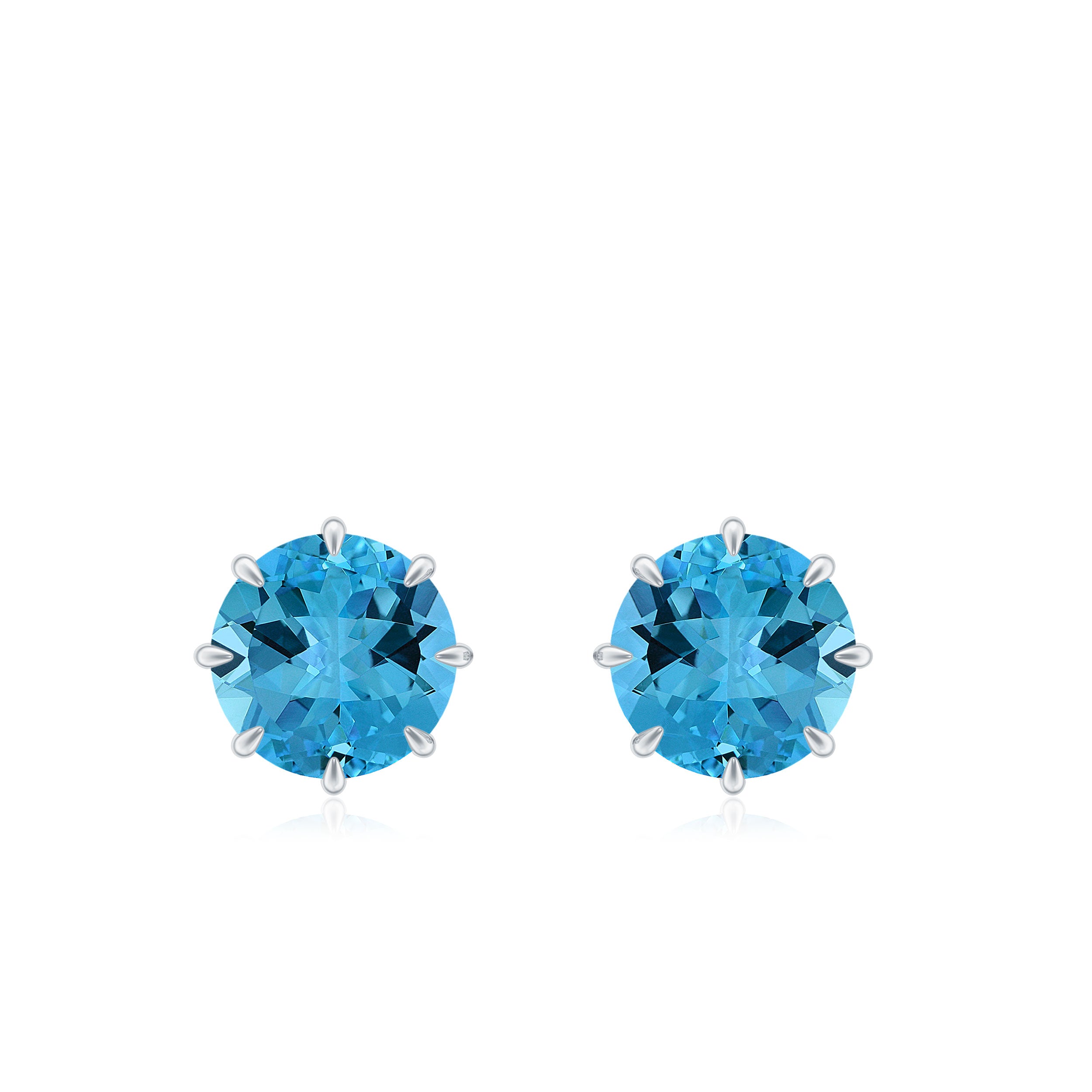 4.5 MM Natural Swiss Blue Topaz Solitaire Stud Earrings in 8 Claw Prong Setting Swiss Blue Topaz - ( AAA ) - Quality - Rosec Jewels