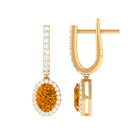 Classic Oval Citrine Hoop Drop Earrings with Moissanite Halo Citrine - ( AAA ) - Quality - Rosec Jewels