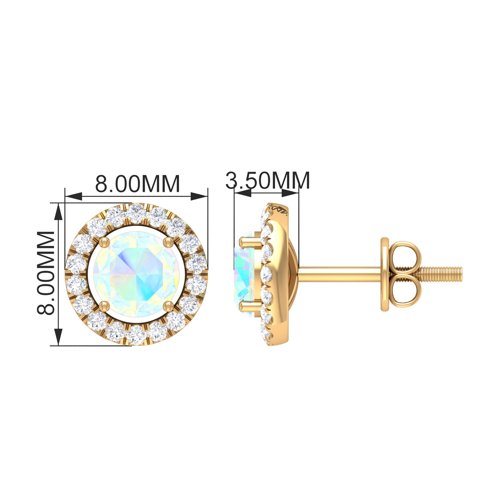 Round Ethiopian Opal and Diamond Halo Stud Earrings Ethiopian Opal - ( AAA ) - Quality - Rosec Jewels