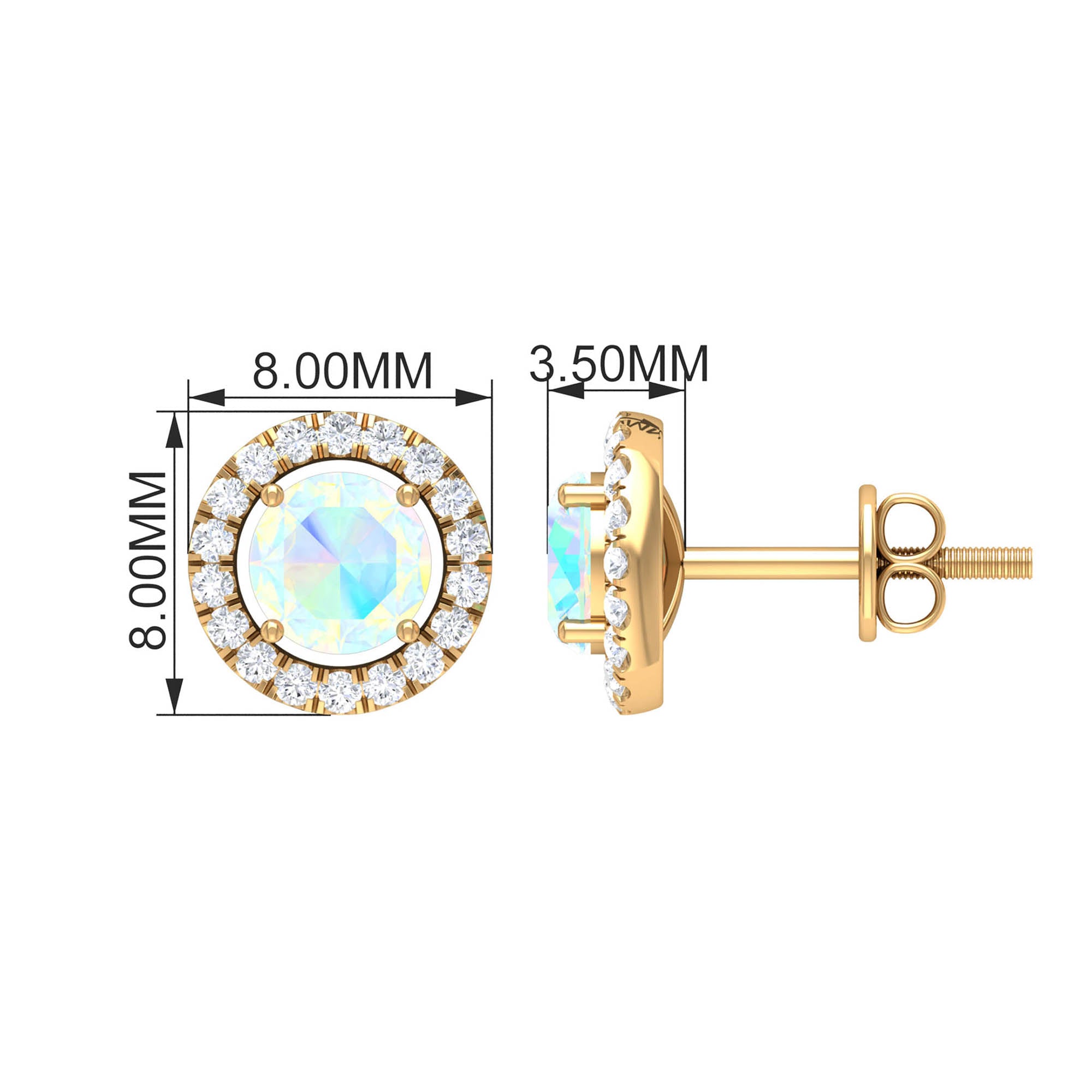 Round Ethiopian Opal and Diamond Halo Stud Earrings Ethiopian Opal - ( AAA ) - Quality - Rosec Jewels