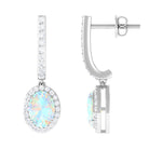 Ethiopian Opal Hoop Drop Earrings with Moissanite Ethiopian Opal - ( AAA ) - Quality - Rosec Jewels