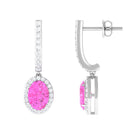 Oval Pink Sapphire and Diamond Hoop Drop Earrings Pink Sapphire - ( AAA ) - Quality - Rosec Jewels