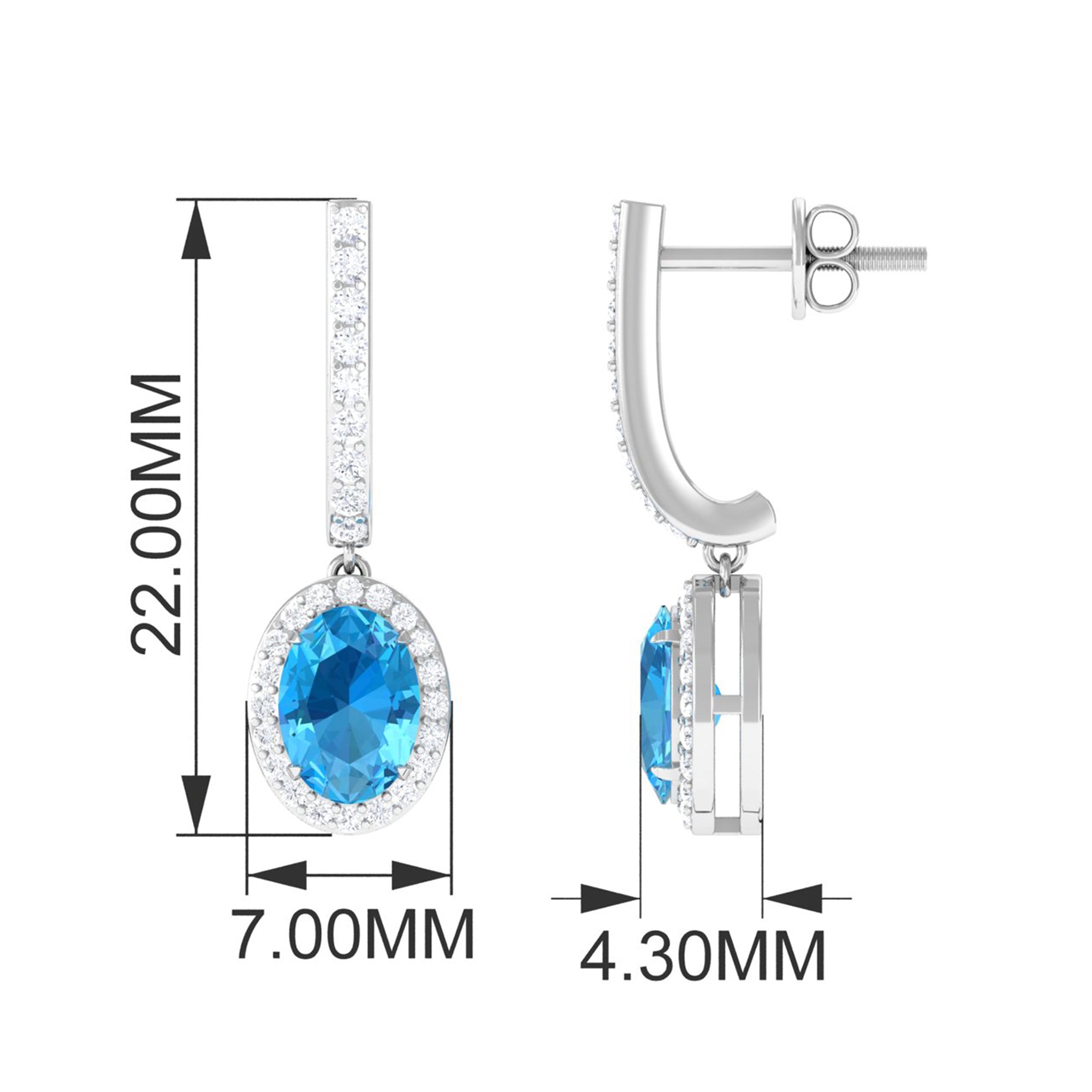 Oval Swiss Blue Topaz Hoop Drop Earrings with Diamond Halo Swiss Blue Topaz - ( AAA ) - Quality - Rosec Jewels