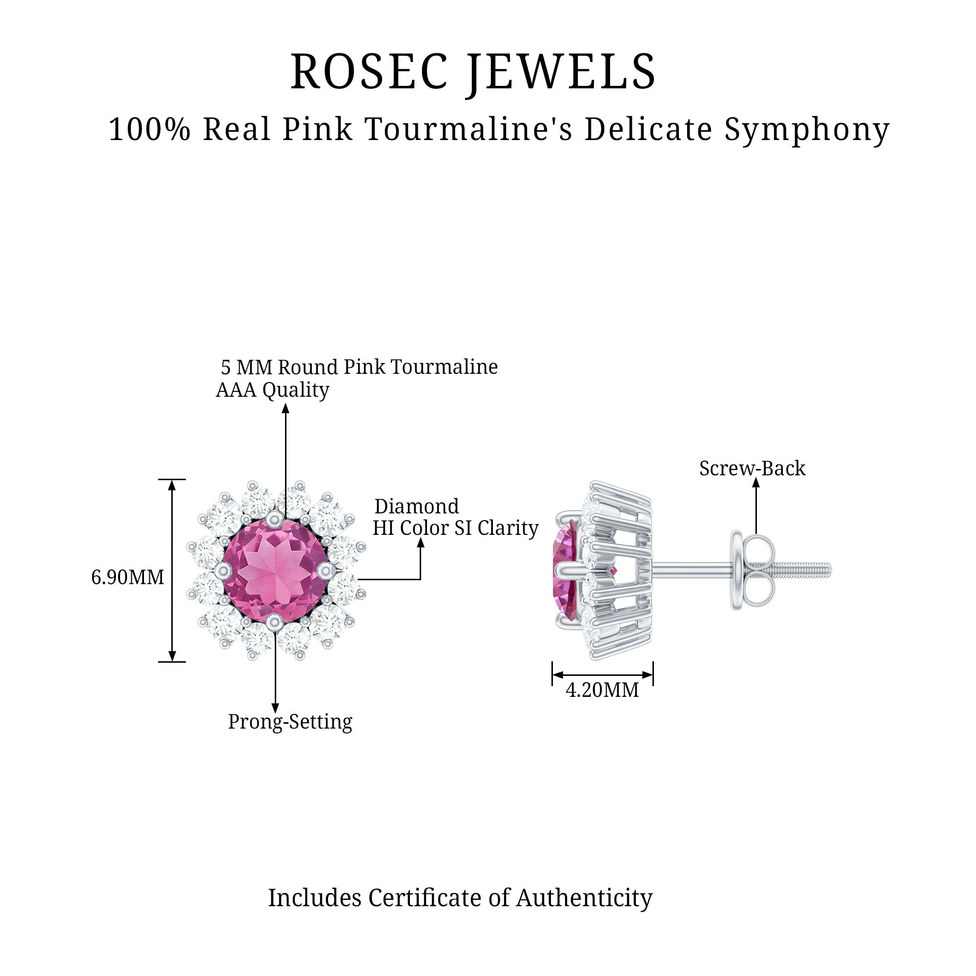 3/4 CT Pink Tourmaline and Diamond Halo Stud Earrings Pink Tourmaline - ( AAA ) - Quality - Rosec Jewels