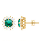 Classic Created Emerald and Diamond Halo Stud Earrings Lab Created Emerald - ( AAAA ) - Quality - Rosec Jewels