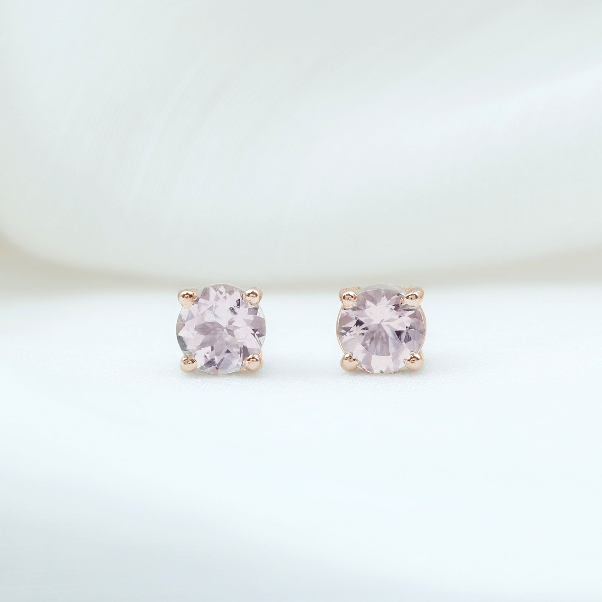 5 MM Morganite Solitaire Stud Earrings in 4 Prong Setting Morganite - ( AAA ) - Quality - Rosec Jewels