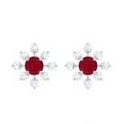 Ruby and Diamond Flower Stud Earrings Ruby - ( AAA ) - Quality - Rosec Jewels