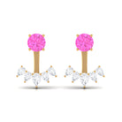 Real Pink Sapphire and Moissanite Jacket Earrings Pink Sapphire - ( AAA ) - Quality - Rosec Jewels