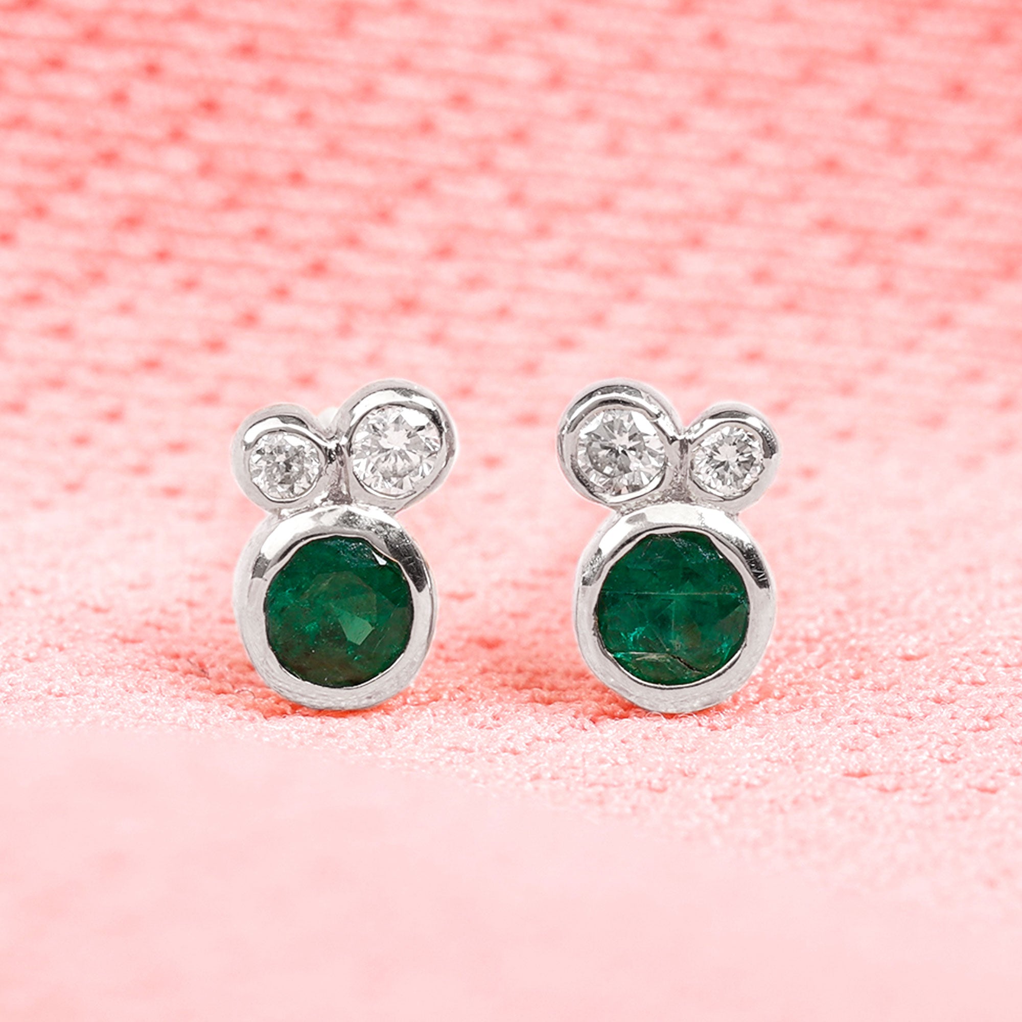 1/2 CT Dainty Emerald and Diamond Three Stone Stud Earrings Emerald - ( AAA ) - Quality - Rosec Jewels