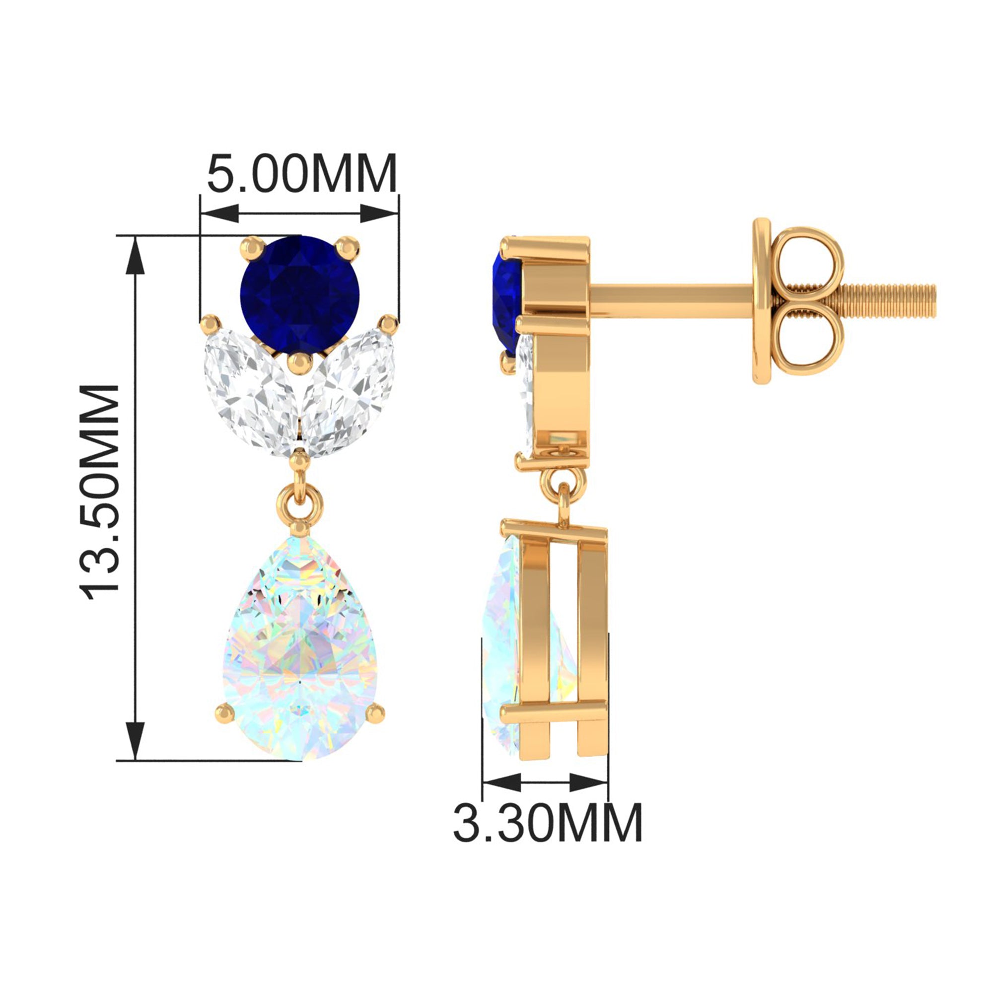 Ethiopian Opal and Blue Sapphire Cocktail Drop Earrings with Moissanite Blue Sapphire - ( AAA ) - Quality - Rosec Jewels