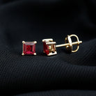 Princess Cut Created Ruby Solitaire Stud Earrings in Gold Lab Created Ruby - ( AAAA ) - Quality - Rosec Jewels